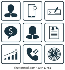 Set Of 9 Hr Icons. Includes Messaging, Female Application, Cellular Data And Other Symbols. Beautiful Design Elements.