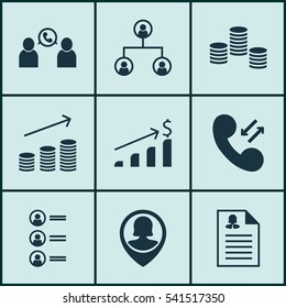 Set Of 9 Hr Icons. Includes Female Application, Money, Tree Structure And Other Symbols. Beautiful Design Elements.