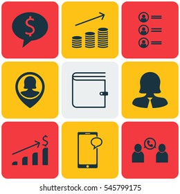 Set Of 9 Hr Icons. Includes Job Applicants, Business Woman, Business Deal And Other Symbols. Beautiful Design Elements.