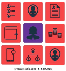 Set Of 9 Hr Icons. Includes Job Applicants, Tree Structure, Wallet And Other Symbols. Beautiful Design Elements.