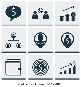 Set Of 9 Hr Icons. Includes Business Deal, Phone Conference, Business Goal And Other Symbols. Beautiful Design Elements.