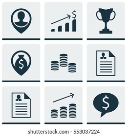 Set Of 9 Hr Icons. Includes Curriculum Vitae, Money Navigation, Money And Other Symbols. Beautiful Design Elements.