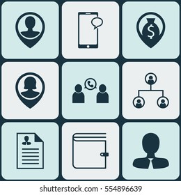 Set Of 9 Hr Icons. Includes Messaging, Manager, Wallet And Other Symbols. Beautiful Design Elements.