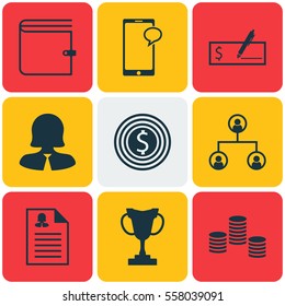Set Of 9 Hr Icons. Includes Wallet, Tournament, Female Application And Other Symbols. Beautiful Design Elements.