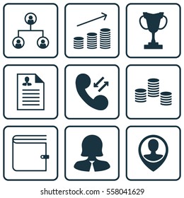 Set Of 9 Hr Icons. Includes Tournament, Employee Location, Business Woman And Other Symbols. Beautiful Design Elements.