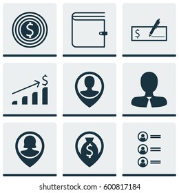 Set Of 9 Hr Icons. Includes Manager, Successful Investment, Bank Payment And Other Symbols. Beautiful Design Elements.