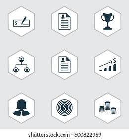 Set Of 9 Hr Icons. Includes Bank Payment, Business Goal, Successful Investment And Other Symbols. Beautiful Design Elements.