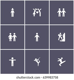 set of 9 human elements such as cowboy, human, dancer, karate and other icons