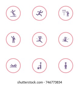 set of 9 human elements such as man falling, chef, winning the race and other icons