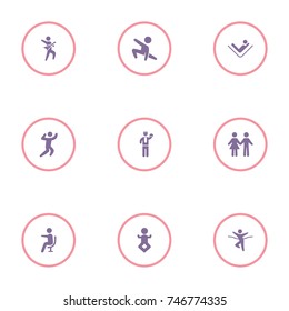 set of 9 human elements such as yoga, man with guitar, karate, dancer and other icons