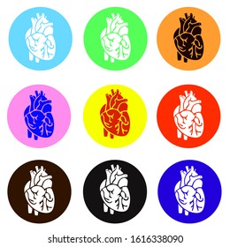 set of 9 human heart of different colors, vector illustration design on white background