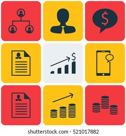 Set Of 9 Human Resources Icons. Can Be Used For Web, Mobile, UI And Infographic Design. Includes Elements Such As Growth, Coins, Opinion And More.