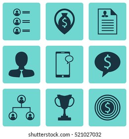 Set Of 9 Human Resources Icons. Can Be Used For Web, Mobile, UI And Infographic Design. Includes Elements Such As Cup, List, Tree And More.