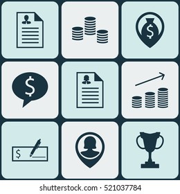 Set Of 9 Human Resources Icons. Includes Elements Such As Finance, User, Resume And More