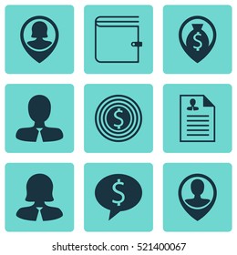 Set Of 9 Human Resources Icons. Can Be Used For Web, Mobile, UI And Infographic Design. Includes Elements Such As Map, Male, Discussion And More.