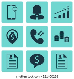 Set Of 9 Human Resources Icons. Can Be Used For Web, Mobile, UI And Infographic Design. Includes Elements Such As Profile, Coins, Resume And More.