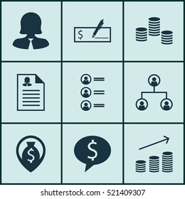 Set Of 9 Human Resources Icons. Can Be Used For Web, Mobile, UI And Infographic Design. Includes Elements Such As Stacked, Discussion, Profile And More.