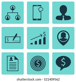 Set Of 9 Human Resources Icons. Can Be Used For Web, Mobile, UI And Infographic Design. Includes Elements Such As Opinion, Chat, Growth And More.
