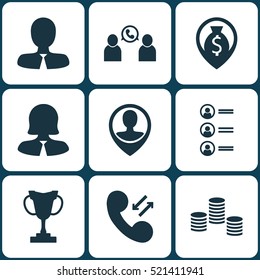 Set Of 9 Human Resources Icons. Can Be Used For Web, Mobile, UI And Infographic Design. Includes Elements Such As List, User, Coins And More.