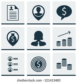Set Of 9 Human Resources Icons. Can Be Used For Web, Mobile, UI And Infographic Design. Includes Elements Such As Goal, Opinion, Coins And More.