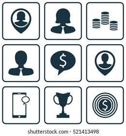 Set Of 9 Human Resources Icons. Can Be Used For Web, Mobile, UI And Infographic Design. Includes Elements Such As Stacked, User, Prize And More.