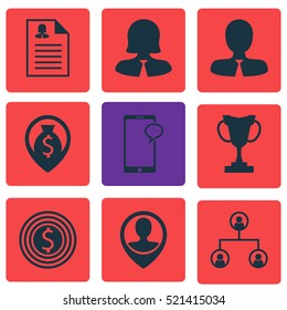 Set Of 9 Human Resources Icons. Can Be Used For Web, Mobile, UI And Infographic Design. Includes Elements Such As Application, Money, Goal And More.