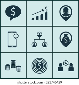 Set Of 9 Human Resources Icons. Can Be Used For Web, Mobile, UI And Infographic Design. Includes Elements Such As Map, Growth, Structure And More.