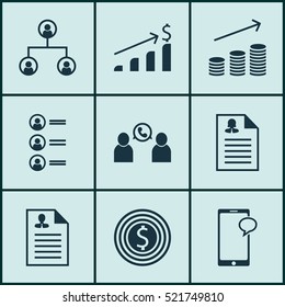 Set Of 9 Human Resources Icons. Can Be Used For Web, Mobile, UI And Infographic Design. Includes Elements Such As Applicants, Dollar, Female And More.