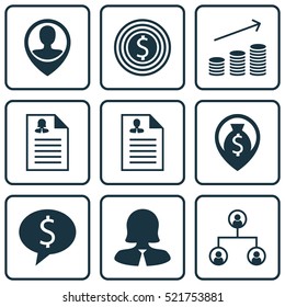 Set Of 9 Human Resources Icons. Can Be Used For Web, Mobile, UI And Infographic Design. Includes Elements Such As Application, Female, Pin And More.