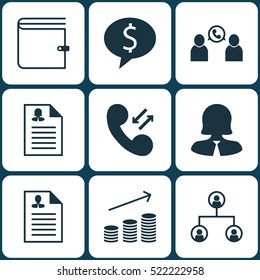 Set Of 9 Human Resources Icons. Can Be Used For Web, Mobile, UI And Infographic Design. Includes Elements Such As Call, Female, Opinion And More.