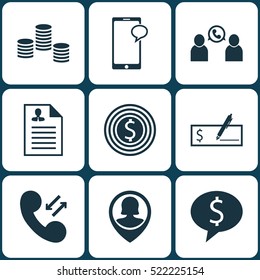 Set Of 9 Human Resources Icons. Can Be Used For Web, Mobile, UI And Infographic Design. Includes Elements Such As Call, Resume, Career And More.