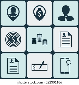 Set Of 9 Human Resources Icons. Can Be Used For Web, Mobile, UI And Infographic Design. Includes Elements Such As Male, Resume, Female And More.
