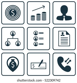 Set Of 9 Human Resources Icons. Can Be Used For Web, Mobile, UI And Infographic Design. Includes Elements Such As Bank, Employee, Goal And More.