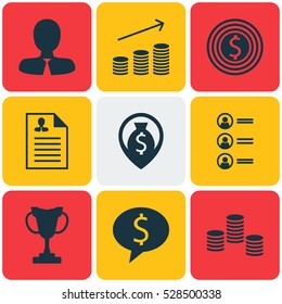 Set Of 9 Human Resources Icons. Can Be Used For Web, Mobile, UI And Infographic Design. Includes Elements Such As Manager, Money, Business Goal And More.