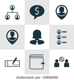 Set Of 9 Human Resources Icons. Can Be Used For Web, Mobile, UI And Infographic Design. Includes Elements Such As Bank Payment, Wallet, Job Applicants And More.