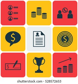 Set Of 9 Human Resources Icons. Can Be Used For Web, Mobile, UI And Infographic Design. Includes Elements Such As Tournament, Money, Bank Payment And More.