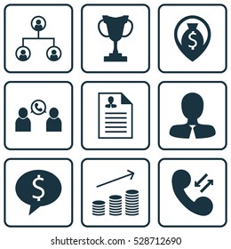 Set Of 9 Human Resources Icons. Can Be Used For Web, Mobile, UI And Infographic Design. Includes Elements Such As Curriculum Vitae, Tournament, Cellular Data And More.