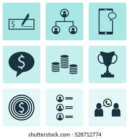 Set Of 9 Human Resources Icons. Can Be Used For Web, Mobile, UI And Infographic Design. Includes Elements Such As Money, Business Deal, Bank Payment And More.