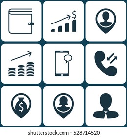 Set Of 9 Human Resources Icons. Can Be Used For Web, Mobile, UI And Infographic Design. Includes Elements Such As Successful Investment, Messaging, Money Navigation And More.