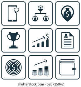 Set Of 9 Human Resources Icons. Can Be Used For Web, Mobile, UI And Infographic Design. Includes Elements Such As Curriculum Vitae, Messaging, Successful Investment And More.