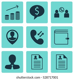Set Of 9 Human Resources Icons. Can Be Used For Web, Mobile, UI And Infographic Design. Includes Elements Such As Business Deal, Curriculum Vitae, Wallet And More.