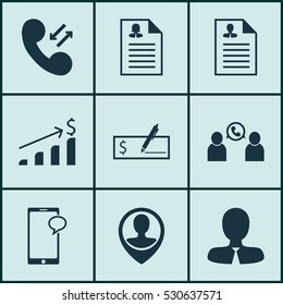 Set Of 9 Human Resources Icons. Can Be Used For Web, Mobile, UI And Infographic Design. Includes Elements Such As Cellular Data, Phone Conference, Manager And More.