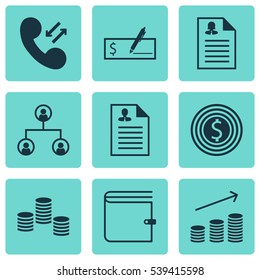 Set Of 9 Human Resources Icons. Includes Tree Structure, Wallet, Bank Payment And Other Symbols. Beautiful Design Elements.