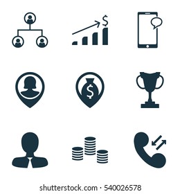 Set Of 9 Human Resources Icons. Includes Messaging, Money Navigation, Pin Employee And Other Symbols. Beautiful Design Elements.