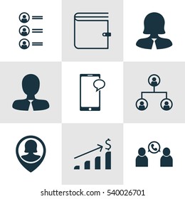 Set Of 9 Human Resources Icons. Includes Manager, Business Woman, Wallet And Other Symbols. Beautiful Design Elements.