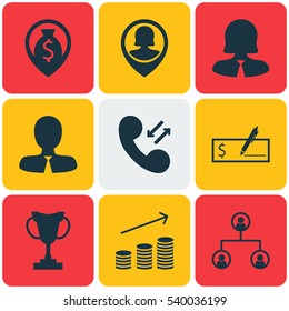 Set Of 9 Human Resources Icons. Includes Business Woman, Cellular Data, Bank Payment And Other Symbols. Beautiful Design Elements.