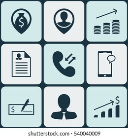 Set Of 9 Human Resources Icons. Includes Money Navigation, Messaging, Employee Location And Other Symbols. Beautiful Design Elements.