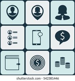 Set Of 9 Human Resources Icons. Includes Business Woman, Pin Employee, Business Goal And Other Symbols. Beautiful Design Elements.