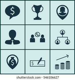 Set Of 9 Human Resources Icons. Includes Business Deal, Phone Conference, Bank Payment And Other Symbols. Beautiful Design Elements.