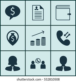 Set Of 9 Human Resources Icons. Includes Business Woman, Manager, Business Deal And Other Symbols. Beautiful Design Elements.
